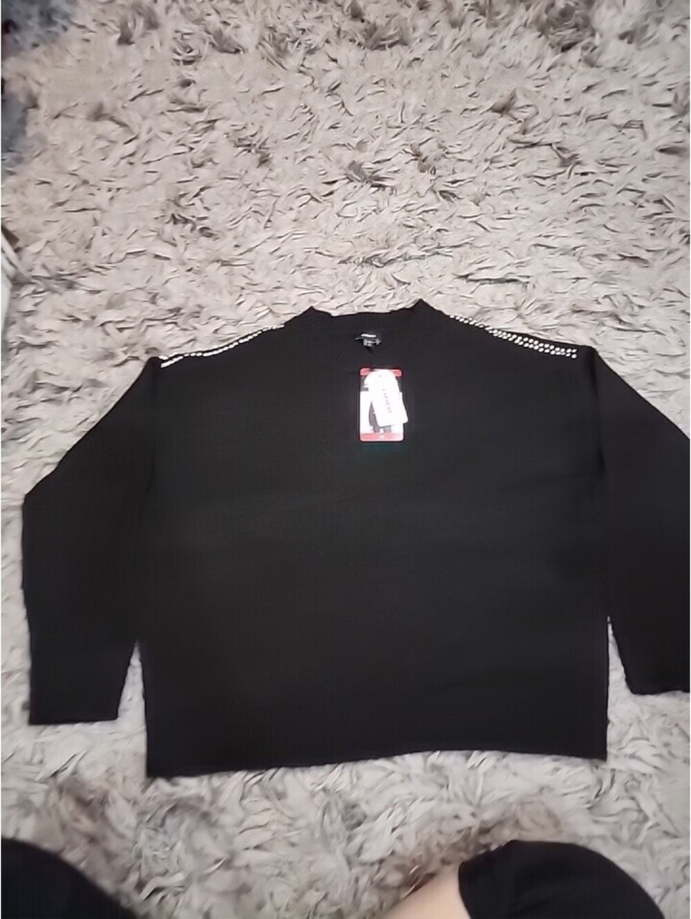 Express Embellished Sweater Womens XL Black Rhinestone Crew Neck NWT Office